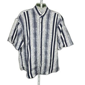 Surjani Button Up Vintage Shirt ~ Sz M ~ Blue & White Stripes ~ Short Sleeve
